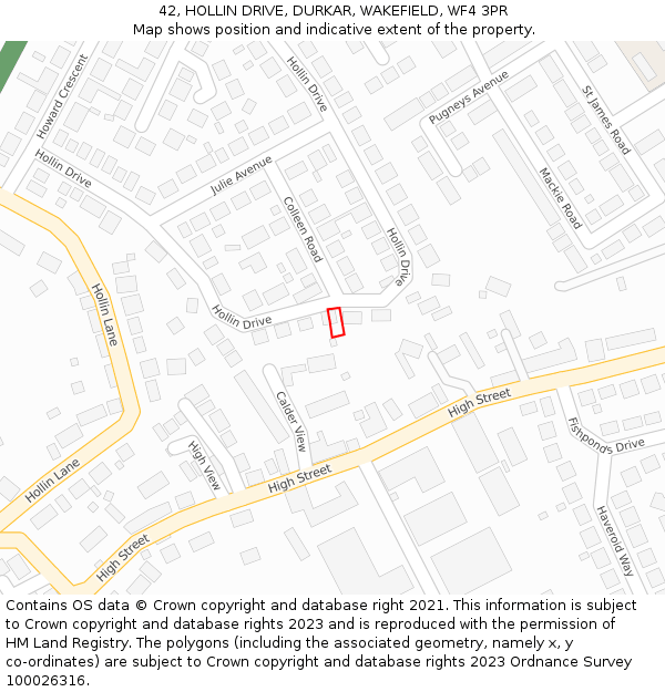 42, HOLLIN DRIVE, DURKAR, WAKEFIELD, WF4 3PR: Location map and indicative extent of plot