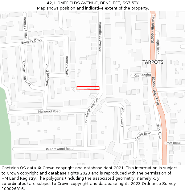 42, HOMEFIELDS AVENUE, BENFLEET, SS7 5TY: Location map and indicative extent of plot