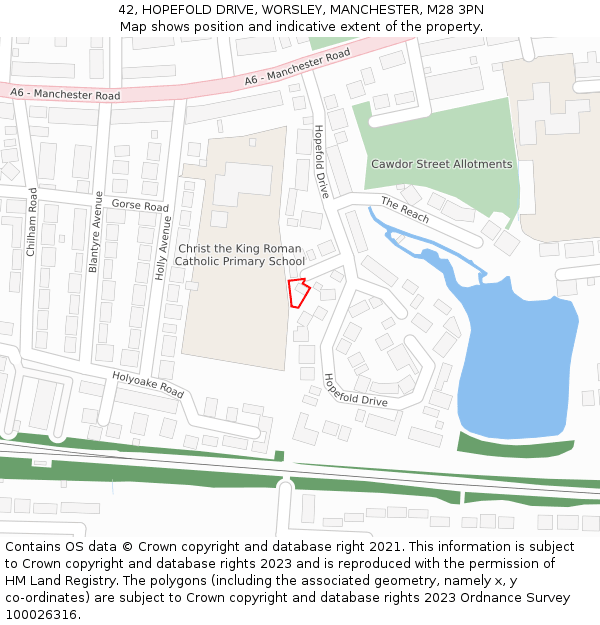 42, HOPEFOLD DRIVE, WORSLEY, MANCHESTER, M28 3PN: Location map and indicative extent of plot