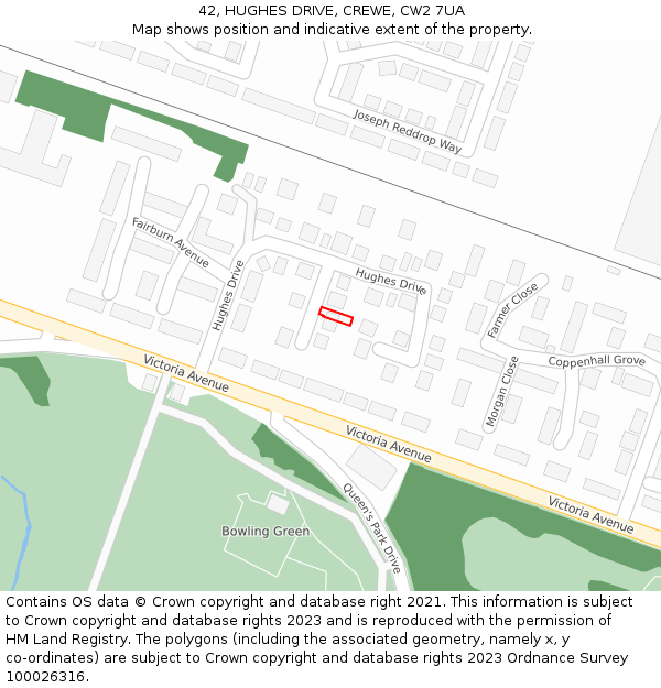 42, HUGHES DRIVE, CREWE, CW2 7UA: Location map and indicative extent of plot