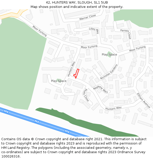 42, HUNTERS WAY, SLOUGH, SL1 5UB: Location map and indicative extent of plot