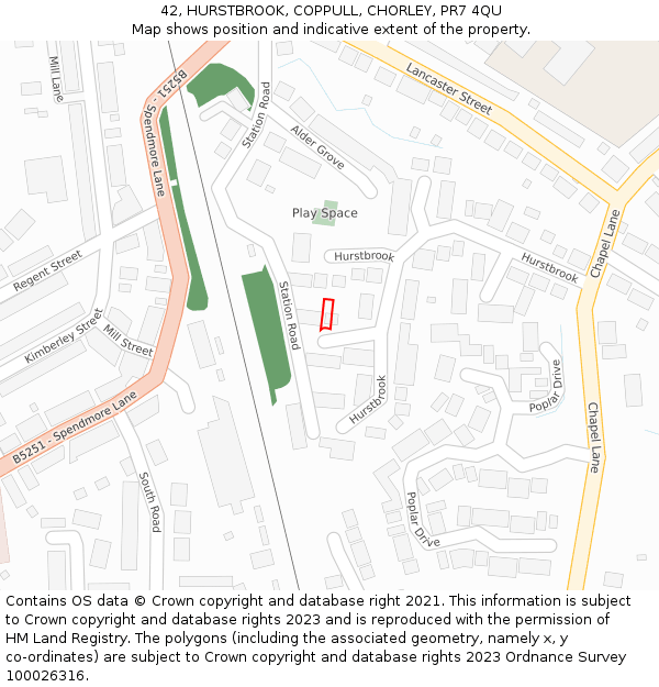 42, HURSTBROOK, COPPULL, CHORLEY, PR7 4QU: Location map and indicative extent of plot