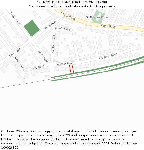 42, INGOLDSBY ROAD, BIRCHINGTON, CT7 9PL: Location map and indicative extent of plot