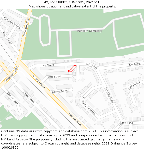 42, IVY STREET, RUNCORN, WA7 5NU: Location map and indicative extent of plot