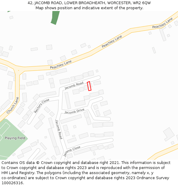 42, JACOMB ROAD, LOWER BROADHEATH, WORCESTER, WR2 6QW: Location map and indicative extent of plot