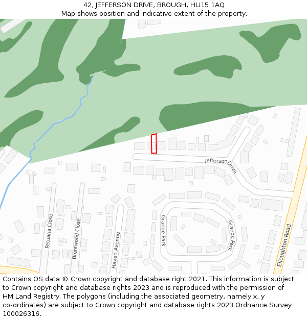 42, JEFFERSON DRIVE, BROUGH, HU15 1AQ: Location map and indicative extent of plot