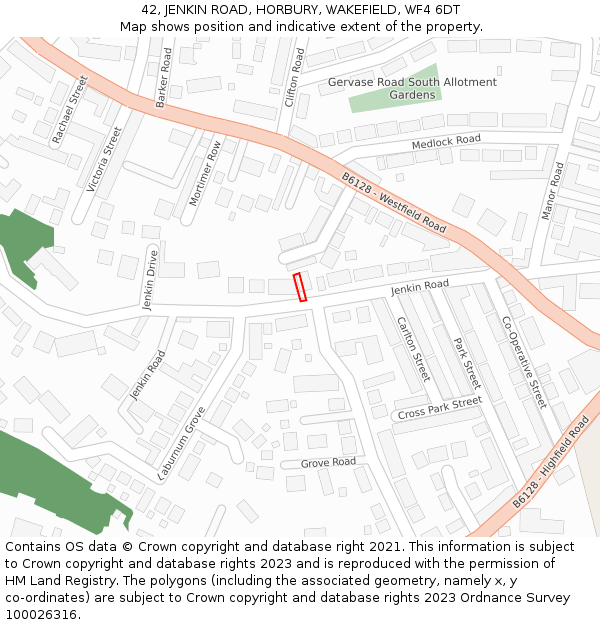 42, JENKIN ROAD, HORBURY, WAKEFIELD, WF4 6DT: Location map and indicative extent of plot