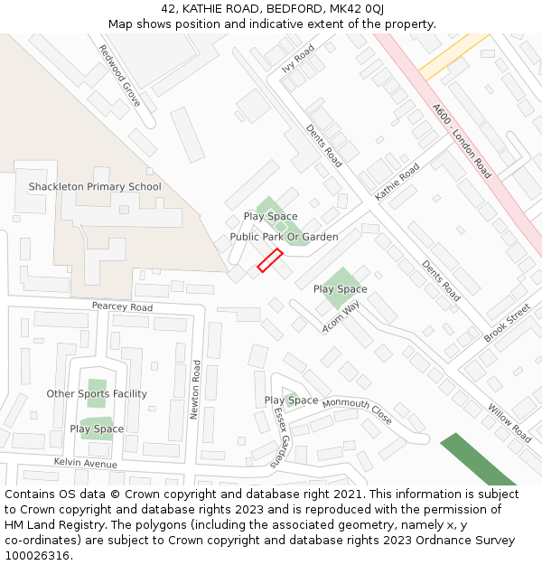 42, KATHIE ROAD, BEDFORD, MK42 0QJ: Location map and indicative extent of plot