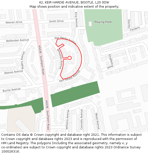 42, KEIR HARDIE AVENUE, BOOTLE, L20 0DW: Location map and indicative extent of plot