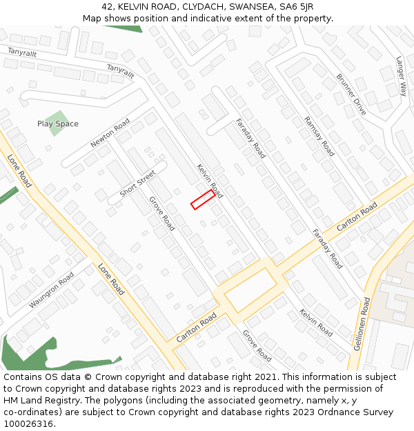 42, KELVIN ROAD, CLYDACH, SWANSEA, SA6 5JR: Location map and indicative extent of plot