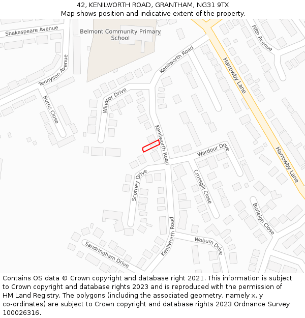 42, KENILWORTH ROAD, GRANTHAM, NG31 9TX: Location map and indicative extent of plot