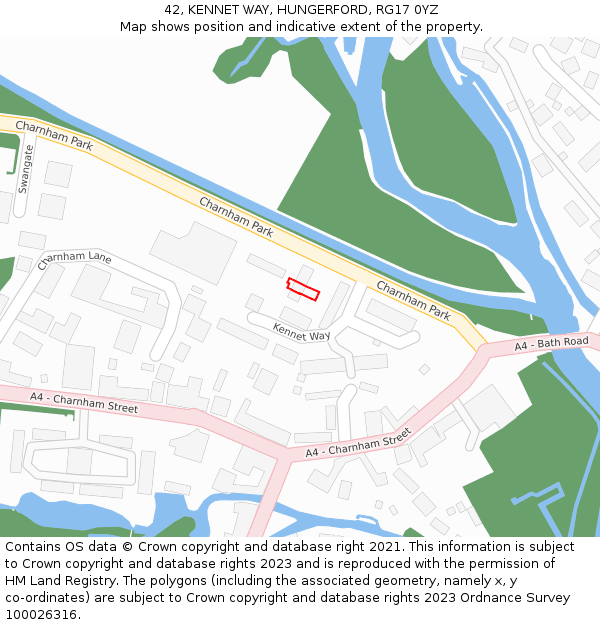 42, KENNET WAY, HUNGERFORD, RG17 0YZ: Location map and indicative extent of plot