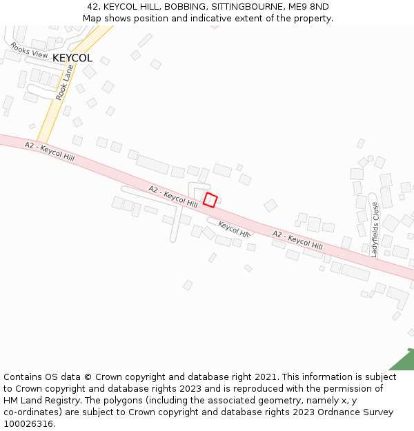 42, KEYCOL HILL, BOBBING, SITTINGBOURNE, ME9 8ND: Location map and indicative extent of plot