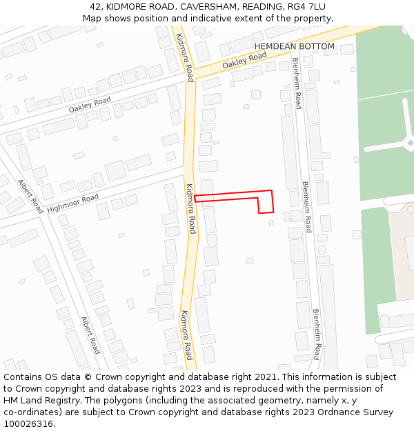 42, KIDMORE ROAD, CAVERSHAM, READING, RG4 7LU: Location map and indicative extent of plot