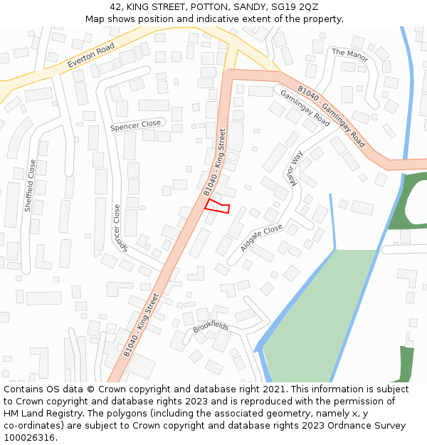 42, KING STREET, POTTON, SANDY, SG19 2QZ: Location map and indicative extent of plot