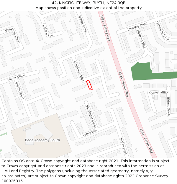 42, KINGFISHER WAY, BLYTH, NE24 3QR: Location map and indicative extent of plot