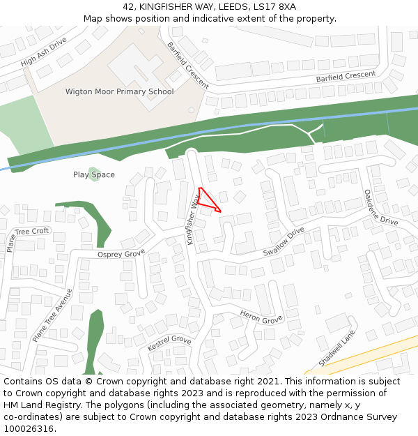 42, KINGFISHER WAY, LEEDS, LS17 8XA: Location map and indicative extent of plot