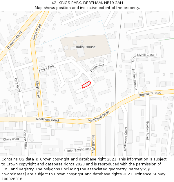 42, KINGS PARK, DEREHAM, NR19 2AH: Location map and indicative extent of plot