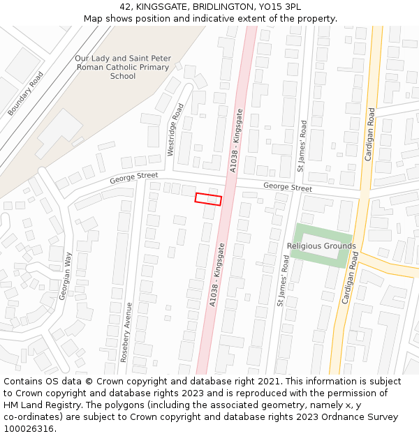 42, KINGSGATE, BRIDLINGTON, YO15 3PL: Location map and indicative extent of plot