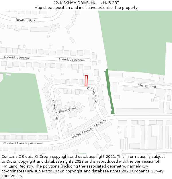 42, KIRKHAM DRIVE, HULL, HU5 2BT: Location map and indicative extent of plot