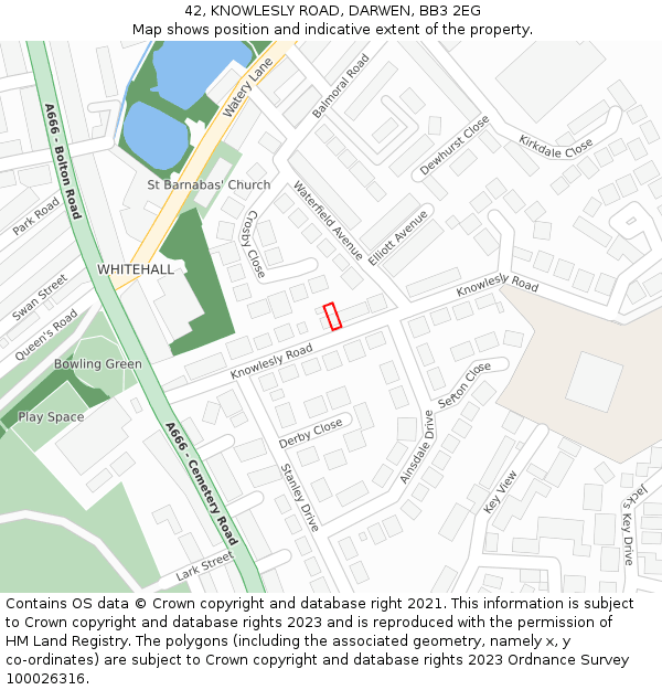 42, KNOWLESLY ROAD, DARWEN, BB3 2EG: Location map and indicative extent of plot