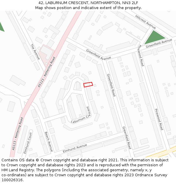 42, LABURNUM CRESCENT, NORTHAMPTON, NN3 2LF: Location map and indicative extent of plot