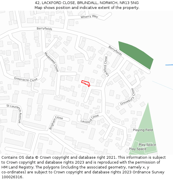 42, LACKFORD CLOSE, BRUNDALL, NORWICH, NR13 5NG: Location map and indicative extent of plot