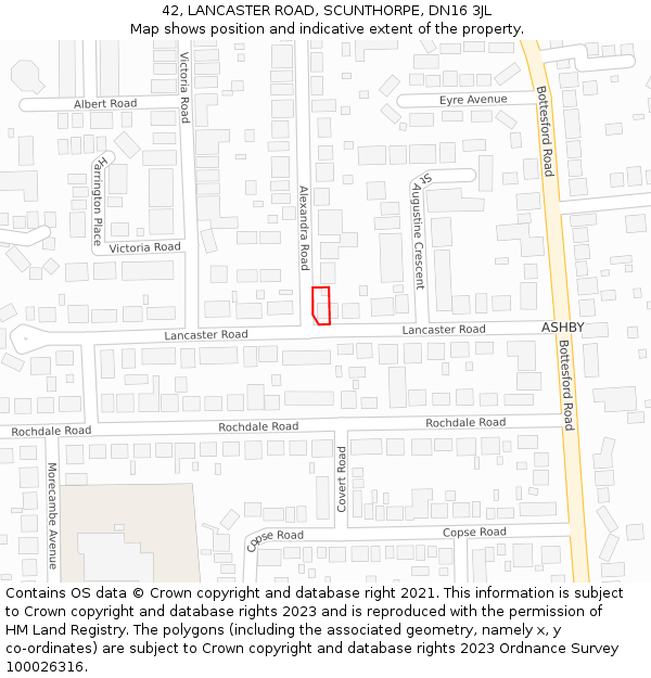 42, LANCASTER ROAD, SCUNTHORPE, DN16 3JL: Location map and indicative extent of plot