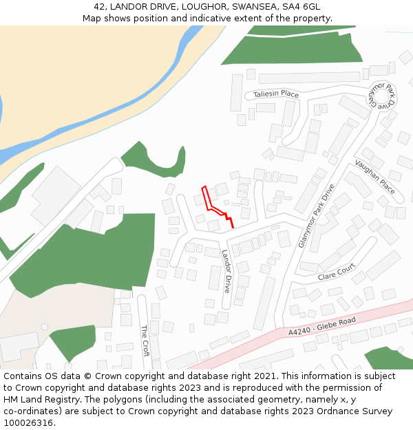 42, LANDOR DRIVE, LOUGHOR, SWANSEA, SA4 6GL: Location map and indicative extent of plot