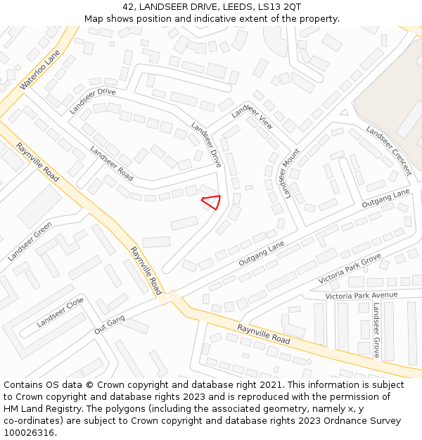 42, LANDSEER DRIVE, LEEDS, LS13 2QT: Location map and indicative extent of plot