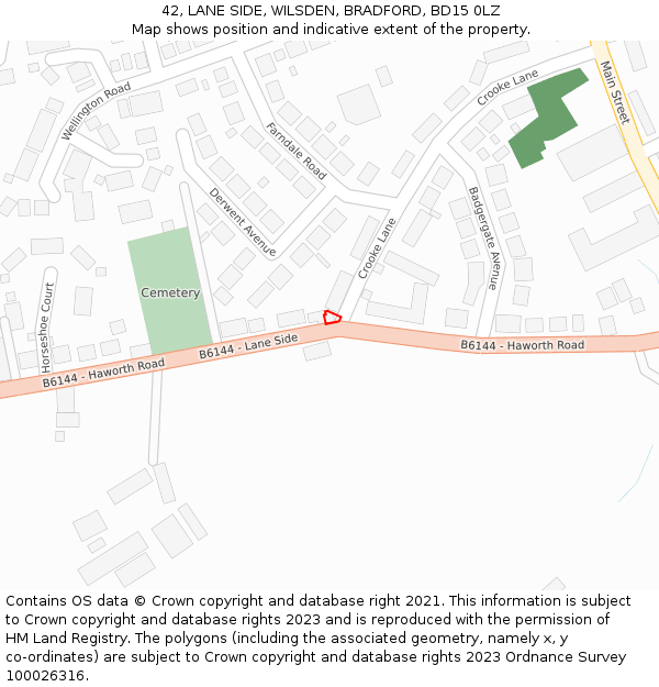 42, LANE SIDE, WILSDEN, BRADFORD, BD15 0LZ: Location map and indicative extent of plot