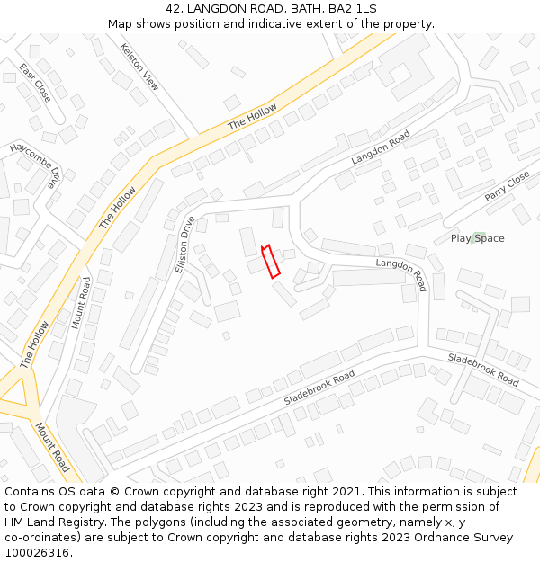 42, LANGDON ROAD, BATH, BA2 1LS: Location map and indicative extent of plot