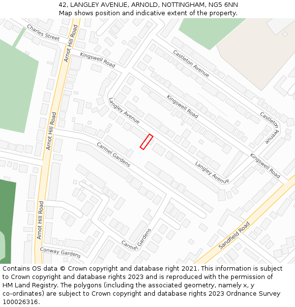 42, LANGLEY AVENUE, ARNOLD, NOTTINGHAM, NG5 6NN: Location map and indicative extent of plot