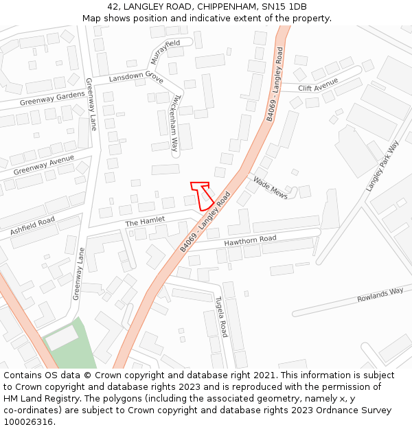 42, LANGLEY ROAD, CHIPPENHAM, SN15 1DB: Location map and indicative extent of plot