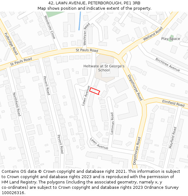 42, LAWN AVENUE, PETERBOROUGH, PE1 3RB: Location map and indicative extent of plot