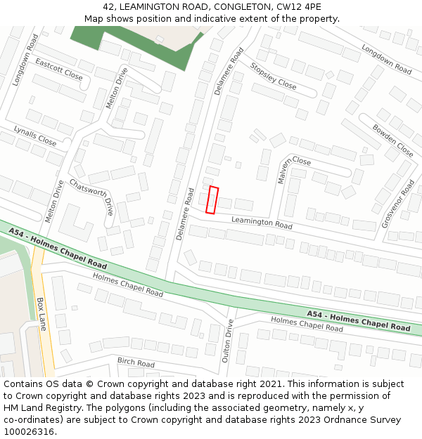 42, LEAMINGTON ROAD, CONGLETON, CW12 4PE: Location map and indicative extent of plot