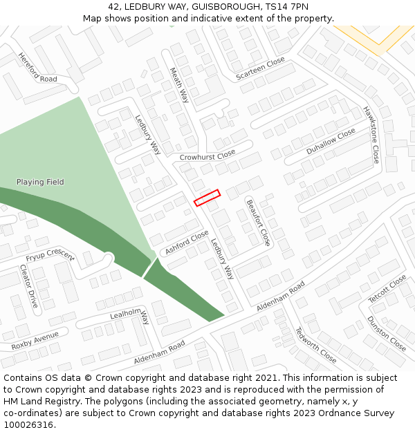 42, LEDBURY WAY, GUISBOROUGH, TS14 7PN: Location map and indicative extent of plot