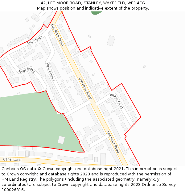 42, LEE MOOR ROAD, STANLEY, WAKEFIELD, WF3 4EG: Location map and indicative extent of plot