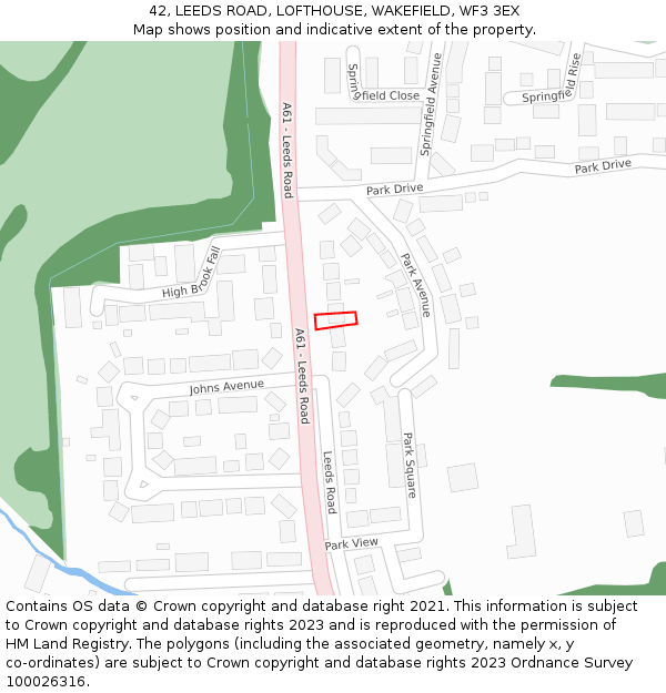 42, LEEDS ROAD, LOFTHOUSE, WAKEFIELD, WF3 3EX: Location map and indicative extent of plot