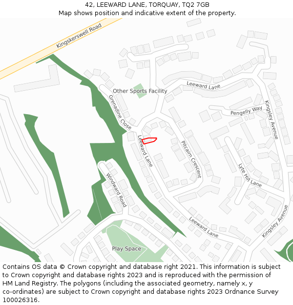 42, LEEWARD LANE, TORQUAY, TQ2 7GB: Location map and indicative extent of plot