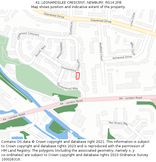 42, LEONARDSLEE CRESCENT, NEWBURY, RG14 2FB: Location map and indicative extent of plot