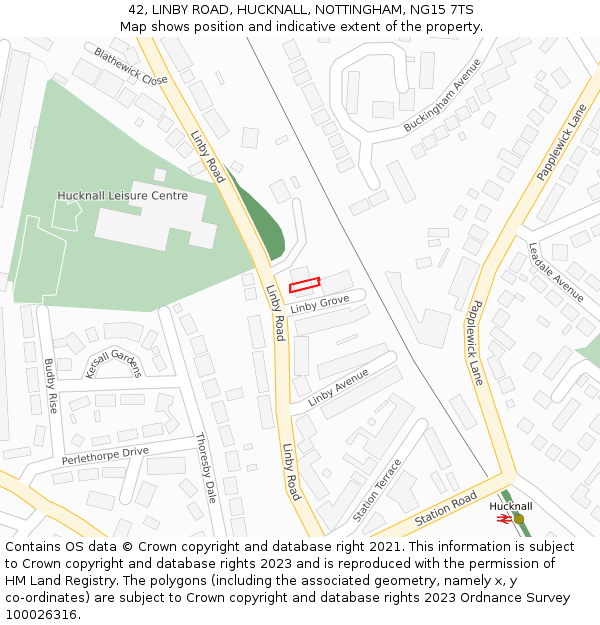 42, LINBY ROAD, HUCKNALL, NOTTINGHAM, NG15 7TS: Location map and indicative extent of plot