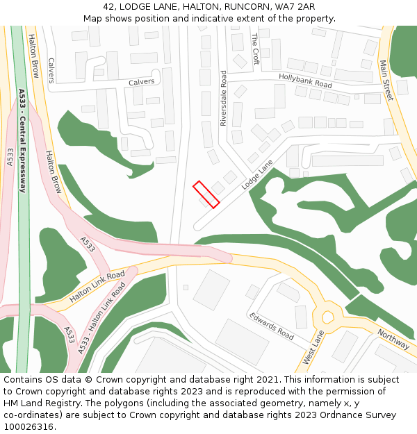 42, LODGE LANE, HALTON, RUNCORN, WA7 2AR: Location map and indicative extent of plot