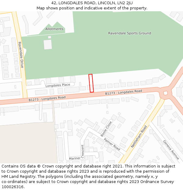 42, LONGDALES ROAD, LINCOLN, LN2 2JU: Location map and indicative extent of plot