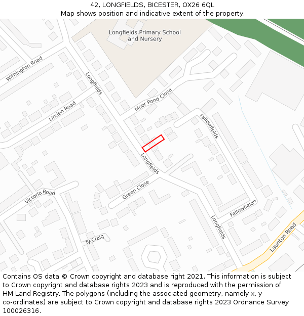 42, LONGFIELDS, BICESTER, OX26 6QL: Location map and indicative extent of plot