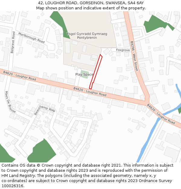 42, LOUGHOR ROAD, GORSEINON, SWANSEA, SA4 6AY: Location map and indicative extent of plot