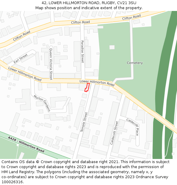 42, LOWER HILLMORTON ROAD, RUGBY, CV21 3SU: Location map and indicative extent of plot