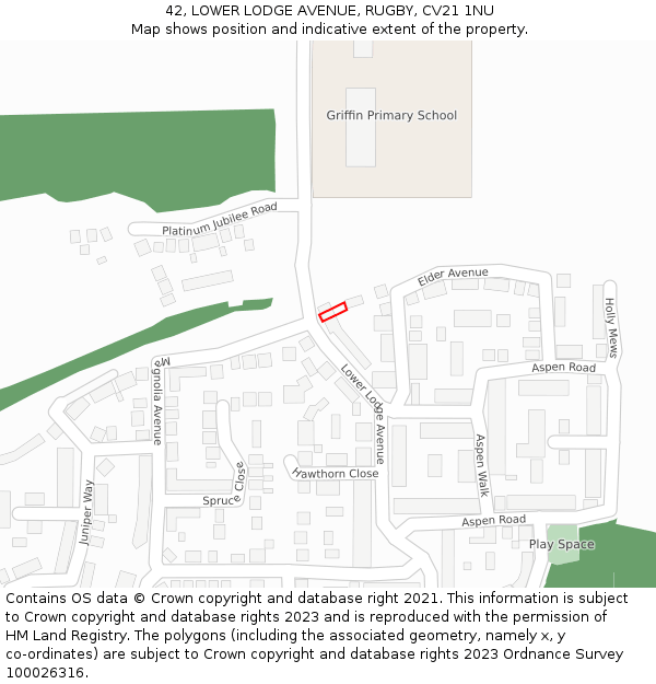 42, LOWER LODGE AVENUE, RUGBY, CV21 1NU: Location map and indicative extent of plot