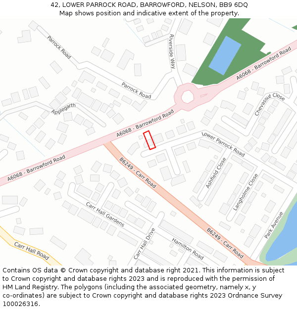 42, LOWER PARROCK ROAD, BARROWFORD, NELSON, BB9 6DQ: Location map and indicative extent of plot