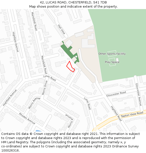 42, LUCAS ROAD, CHESTERFIELD, S41 7DB: Location map and indicative extent of plot